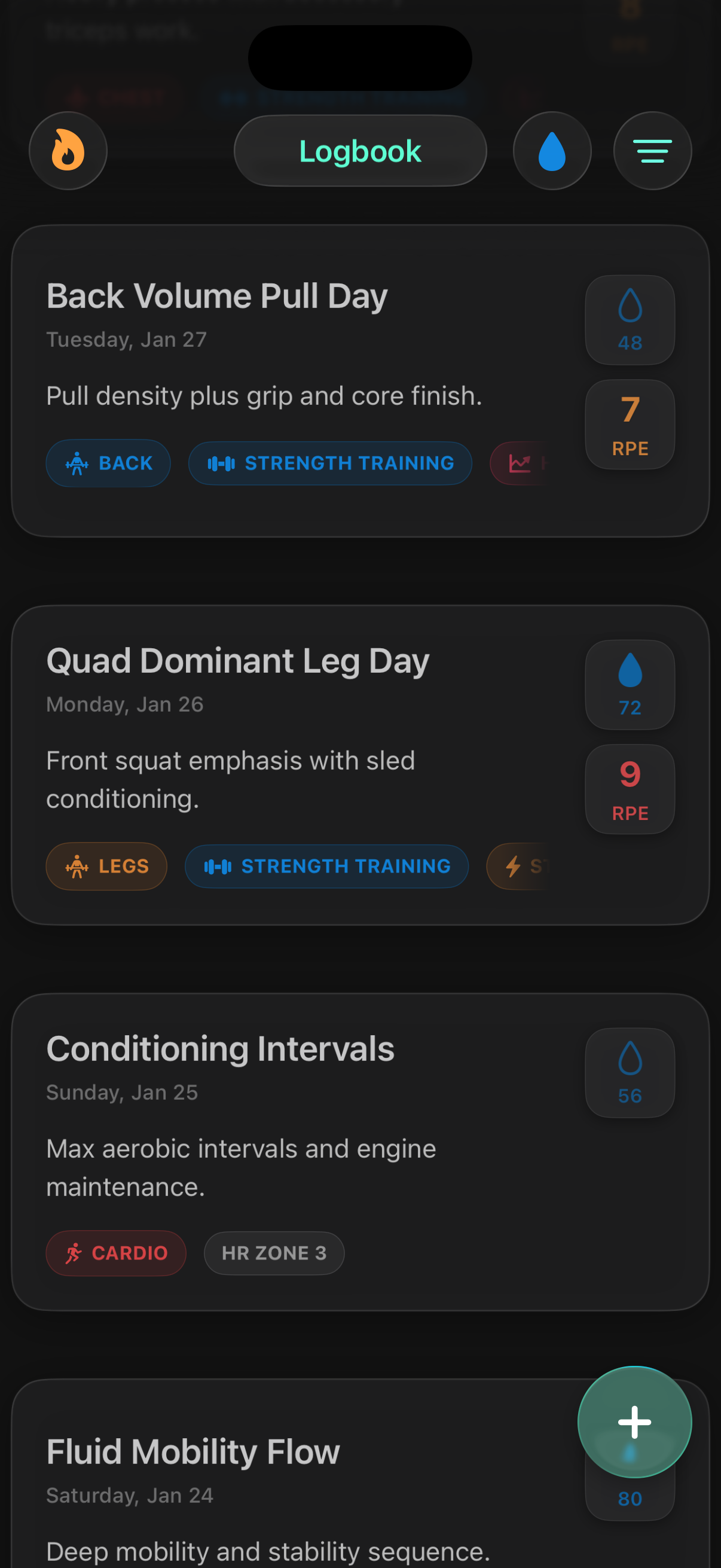 Chalky Logbook - Natural language workout entries automatically parsed into structured data